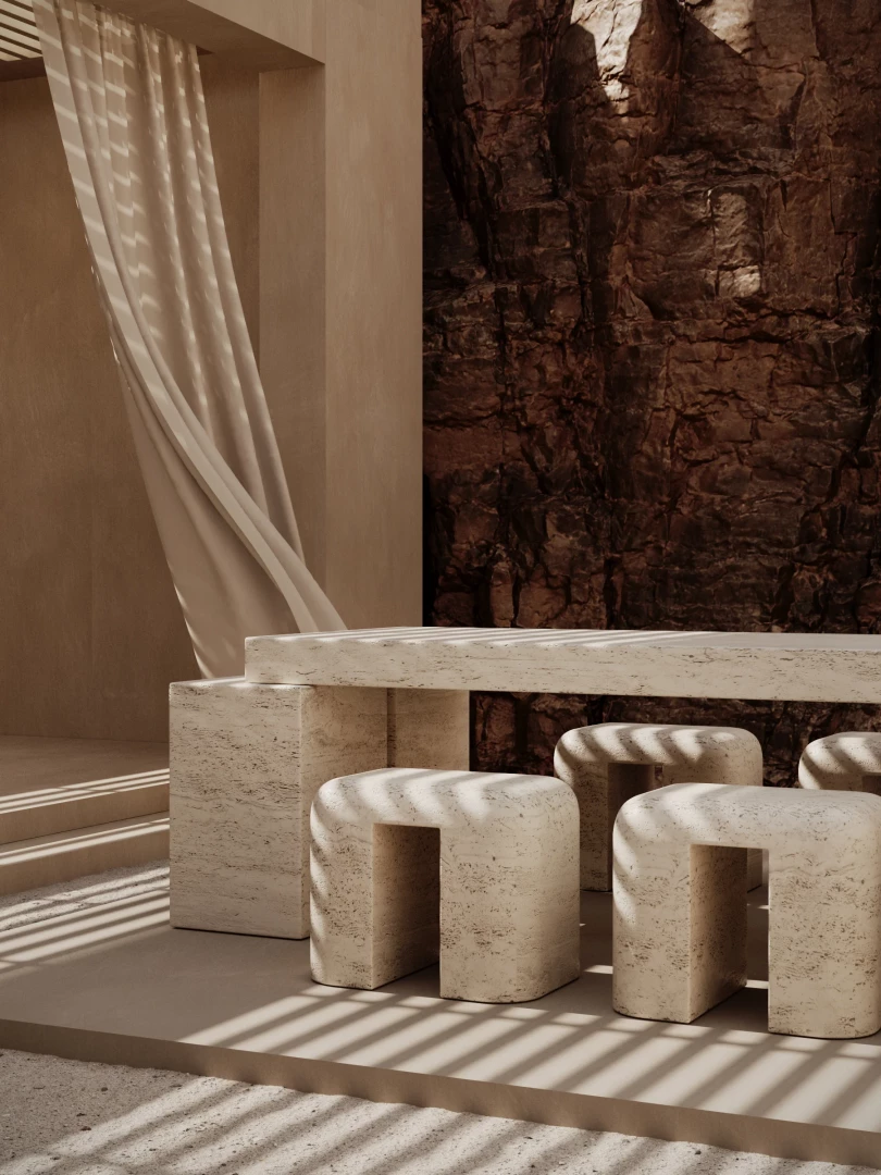 M_011 Dining Stool Travertine
